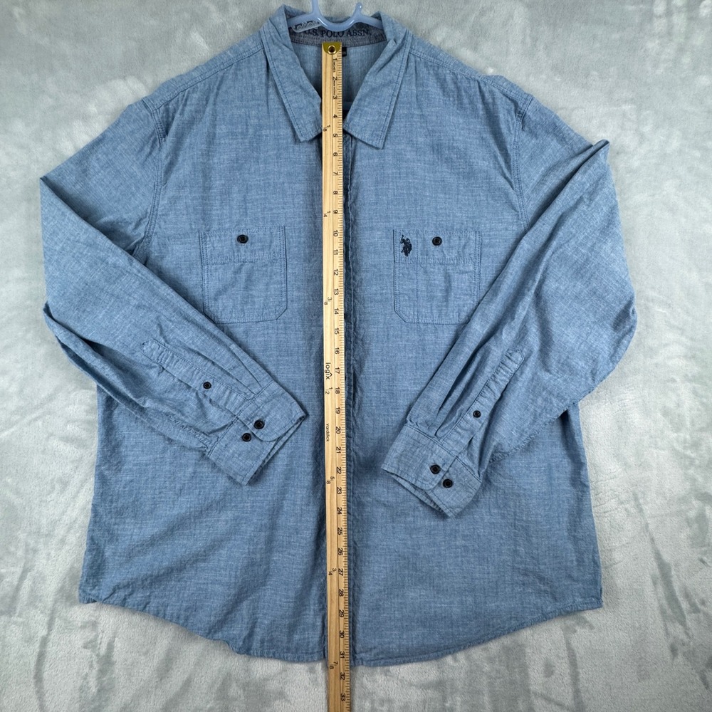 US Polo Assn Embroidered Logo Mens Long Sleeve Chambray Button Up Shirt Blue 3XL - Picture 8 of 9